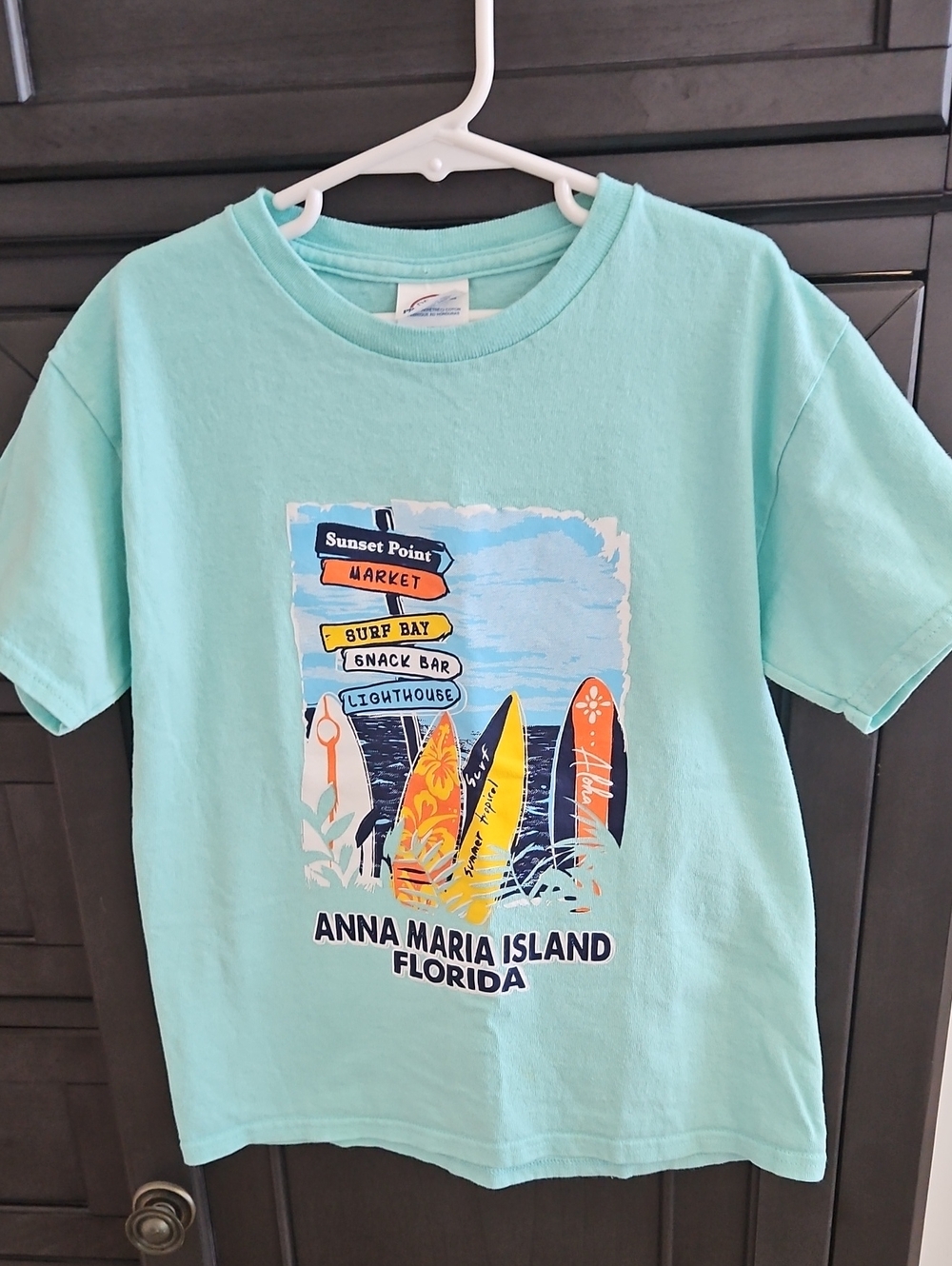 Anna Maria Island Florida Kids Surf Graphic Tee - Light Aqua